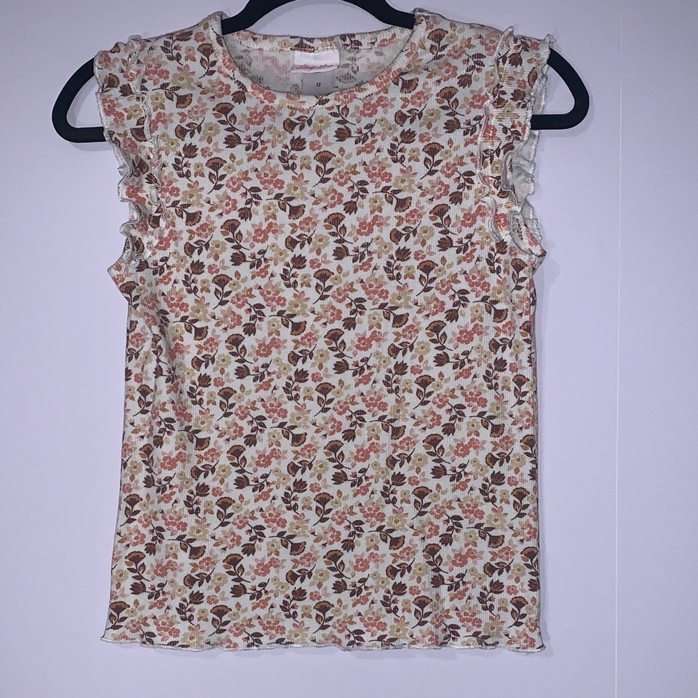 Little Lass Floral Print Ribbed Top Size 12